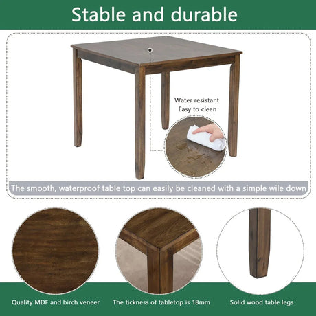 5-Piece Walnut Square Wooden Dining Table Set With Chairs - Omega Lifestyles