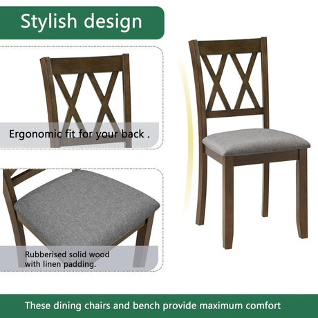 5-Piece Walnut Square Wooden Dining Table Set With Chairs - Omega Lifestyles