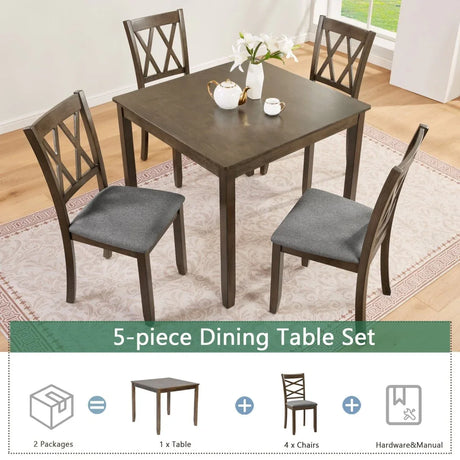 5-Piece Walnut Square Wooden Dining Table Set With Chairs - Omega Lifestyles