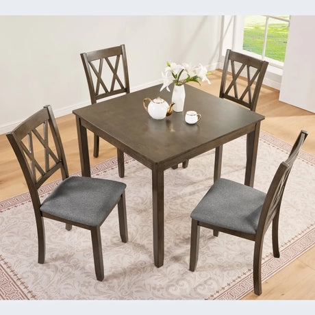 5-Piece Walnut Square Wooden Dining Table Set With Chairs - Omega Lifestyles