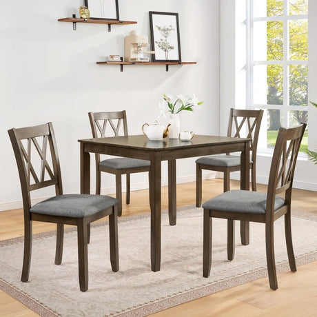 5-Piece Walnut Square Wooden Dining Table Set With Chairs - Omega Lifestyles