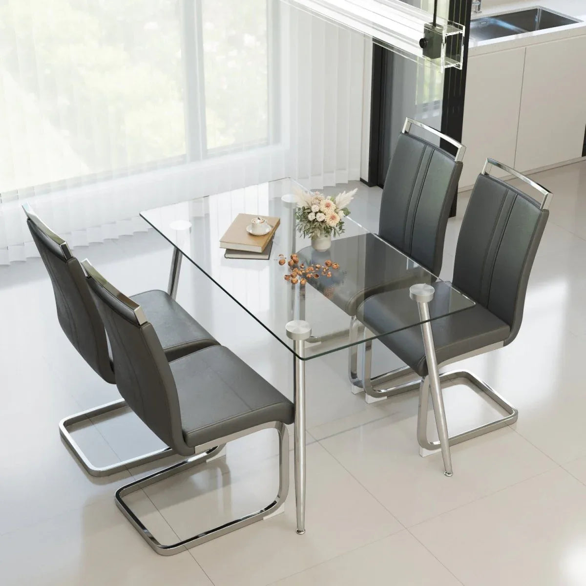 51-Inch Tempered Glass Dining Table Set With Chairs - Omega Lifestyles