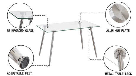 51-Inch Tempered Glass Dining Table Set With Chairs - Omega Lifestyles