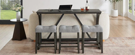 59-Inch Industrial Solid Wood Bar Table And Stools Set - Omega Lifestyles