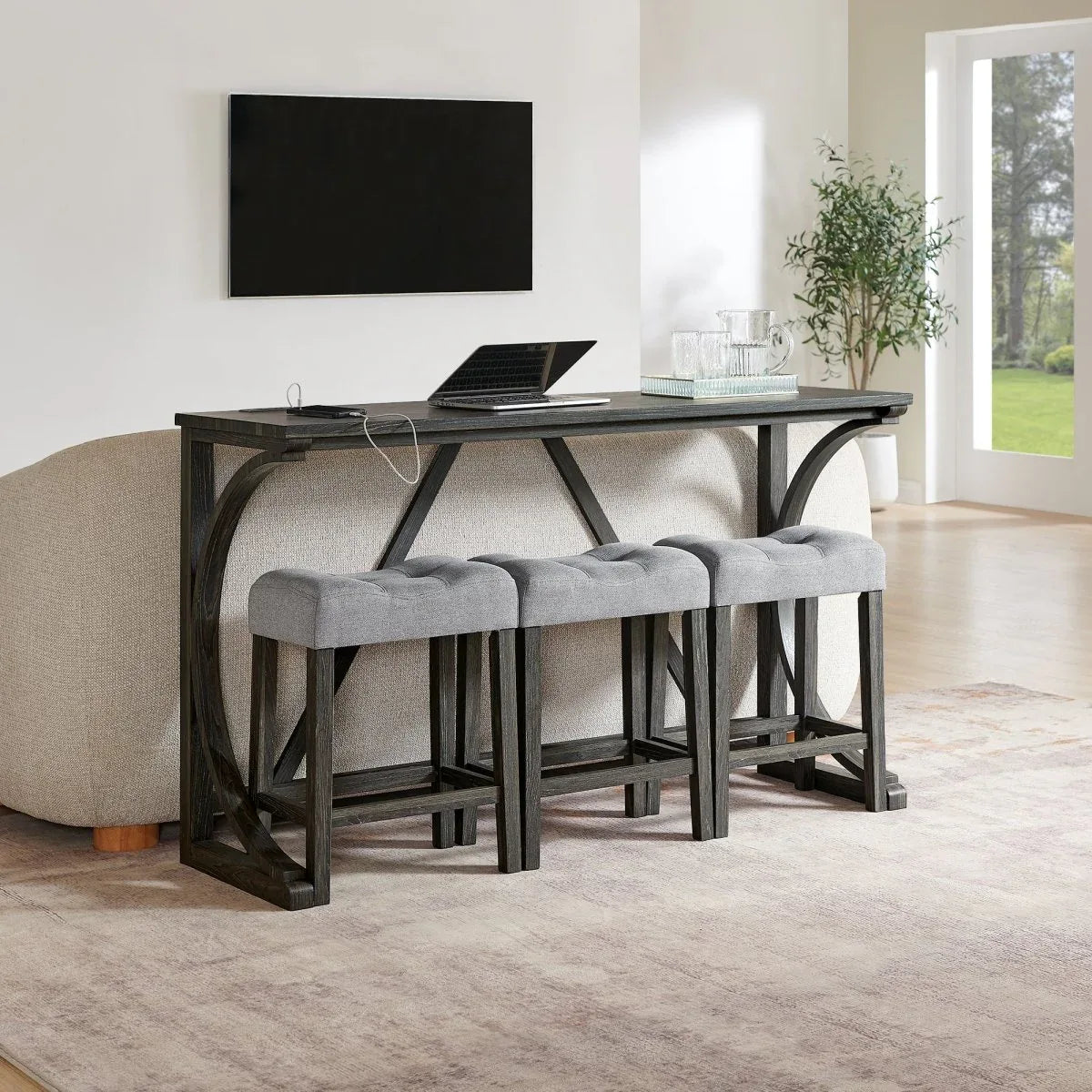 59-Inch Industrial Solid Wood Bar Table And Stools Set - Omega Lifestyles