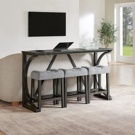 59-Inch Industrial Solid Wood Bar Table And Stools Set - Omega Lifestyles