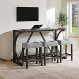 59-Inch Industrial Solid Wood Bar Table And Stools Set - Omega Lifestyles