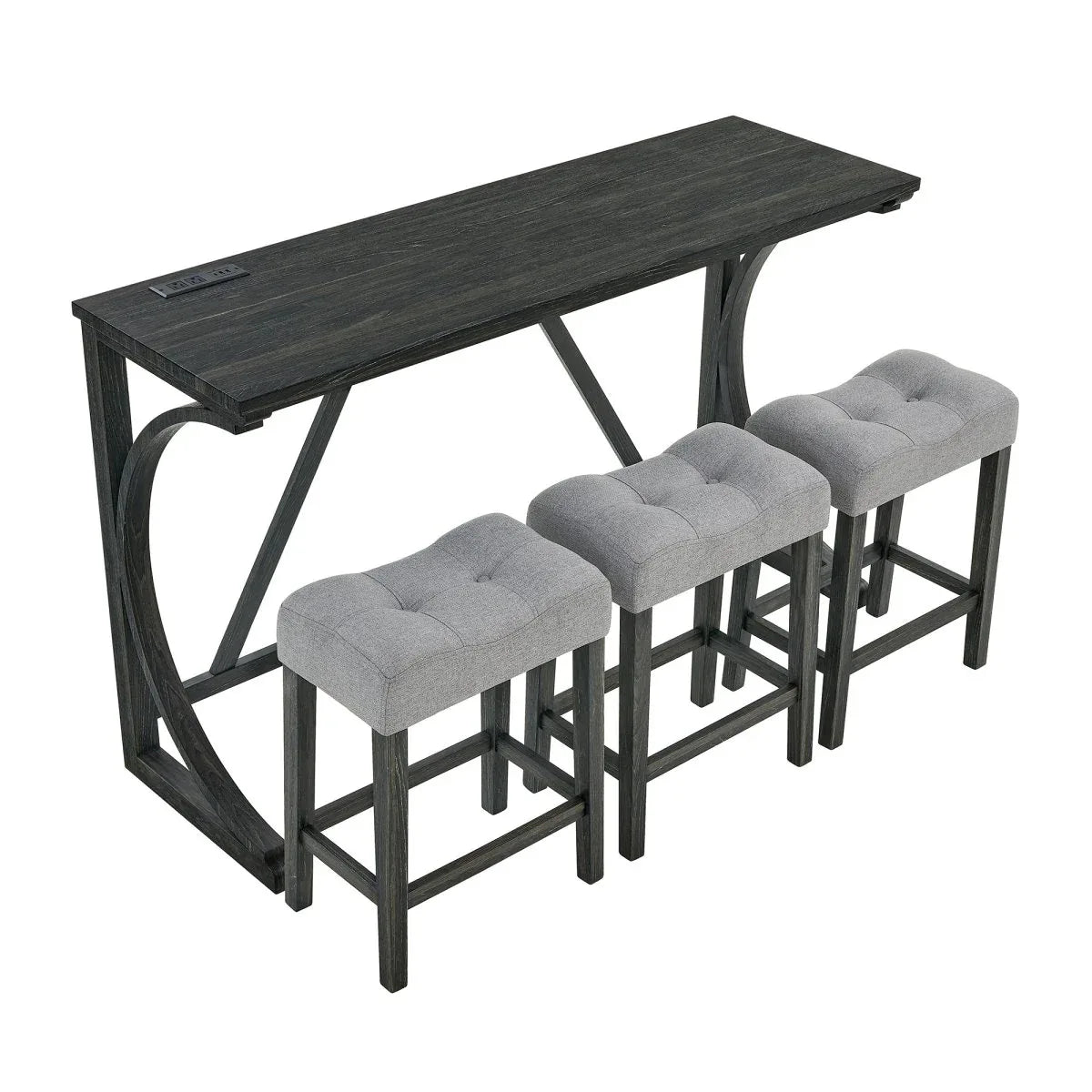 59-Inch Industrial Solid Wood Bar Table And Stools Set - Omega Lifestyles