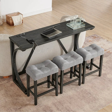 59-Inch Industrial Solid Wood Bar Table And Stools Set - Omega Lifestyles