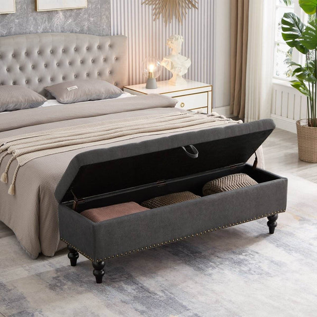 59-Inch Upholstered Storage Bed Bench With Ottoman - Omega Lifestyles