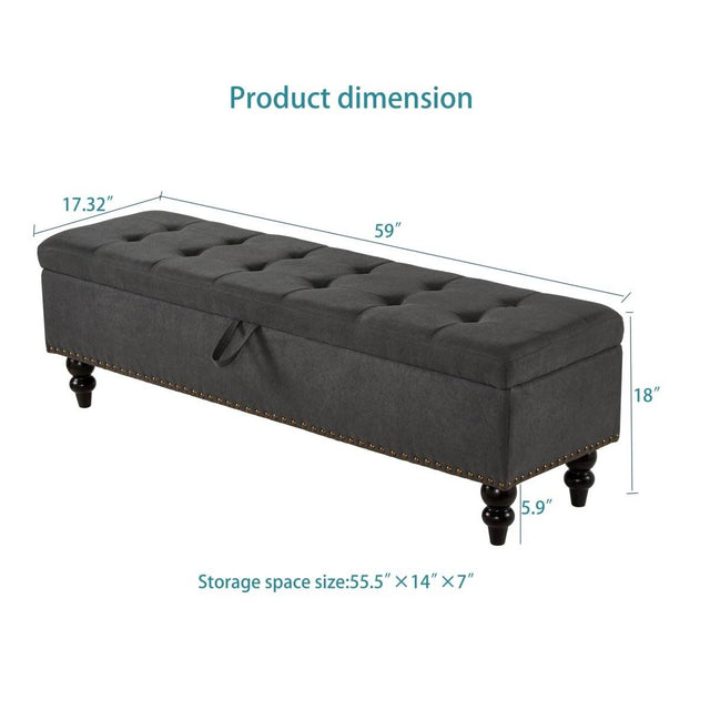 59-Inch Upholstered Storage Bed Bench With Ottoman - Omega Lifestyles
