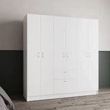 6-Door White Engineered Wood Wardrobe Armoire - Omega Lifestyles
