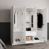 6-Door White Engineered Wood Wardrobe Armoire - Omega Lifestyles