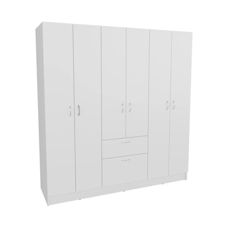 6-Door White Engineered Wood Wardrobe Armoire - Omega Lifestyles