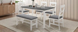 6-Piece Farmhouse Solid Wood Dining Table Set With Upholstered Bench - Omega Lifestyles