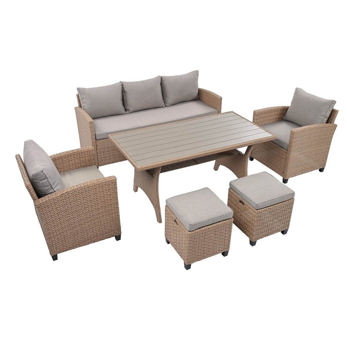 6-Piece Outdoor PE Rattan Patio Furniture Set With Cushions - Omega Lifestyles