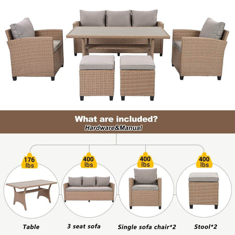 6-Piece Outdoor PE Rattan Patio Furniture Set With Cushions - Omega Lifestyles