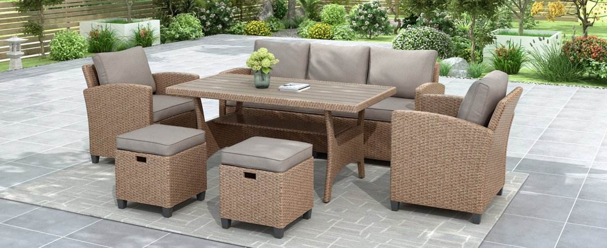 6-Piece Outdoor PE Rattan Patio Furniture Set With Cushions - Omega Lifestyles
