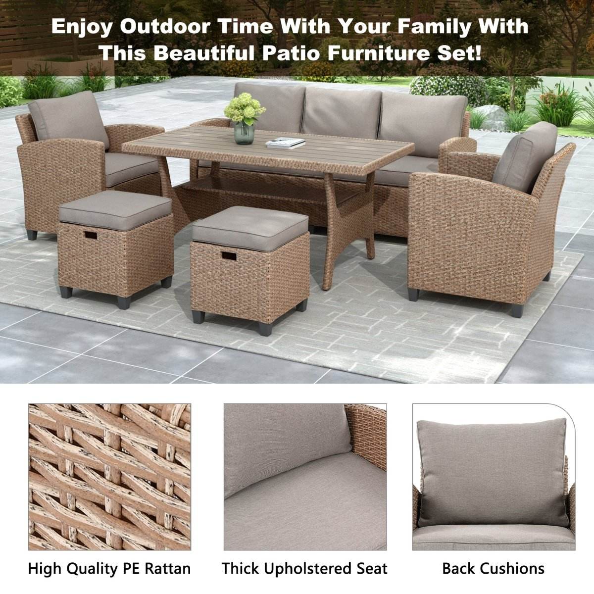 6-Piece Outdoor PE Rattan Patio Furniture Set With Cushions - Omega Lifestyles