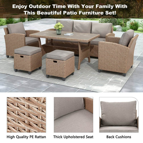 6-Piece Outdoor PE Rattan Patio Furniture Set With Cushions - Omega Lifestyles