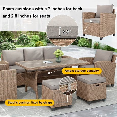 6-Piece Outdoor PE Rattan Patio Furniture Set With Cushions - Omega Lifestyles