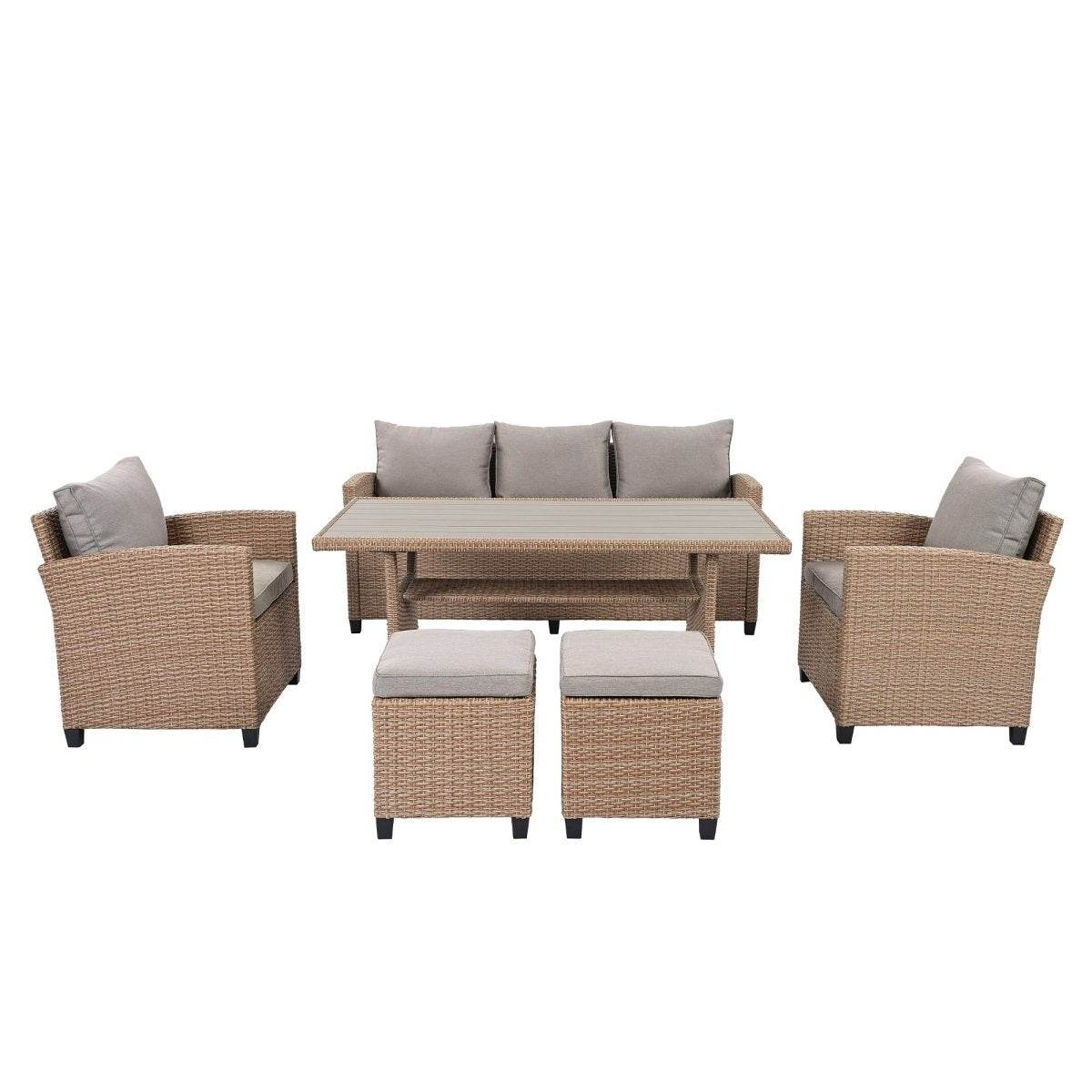 6-Piece Outdoor PE Rattan Patio Furniture Set With Cushions - Omega Lifestyles