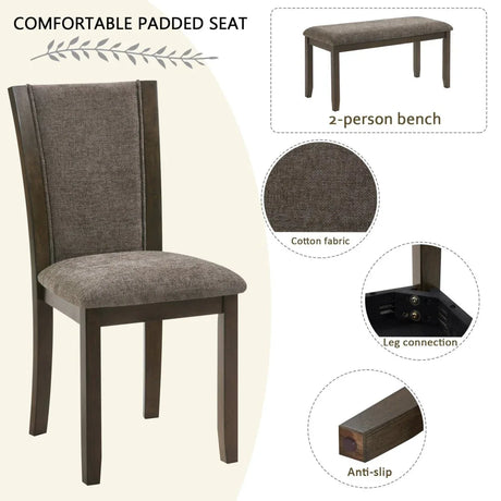 6-Piece Rustic Wooden Dining Table Set With Bench And Chairs - Omega Lifestyles