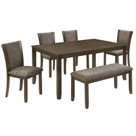 6-Piece Rustic Wooden Dining Table Set With Bench And Chairs - Omega Lifestyles