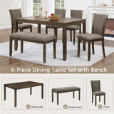 6-Piece Rustic Wooden Dining Table Set With Bench And Chairs - Omega Lifestyles