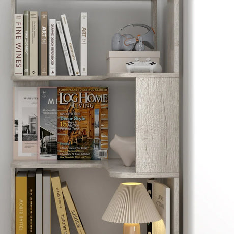 6-Tier L-Shaped Corner Bookshelf Engineered Wood Gray - Omega Lifestyles