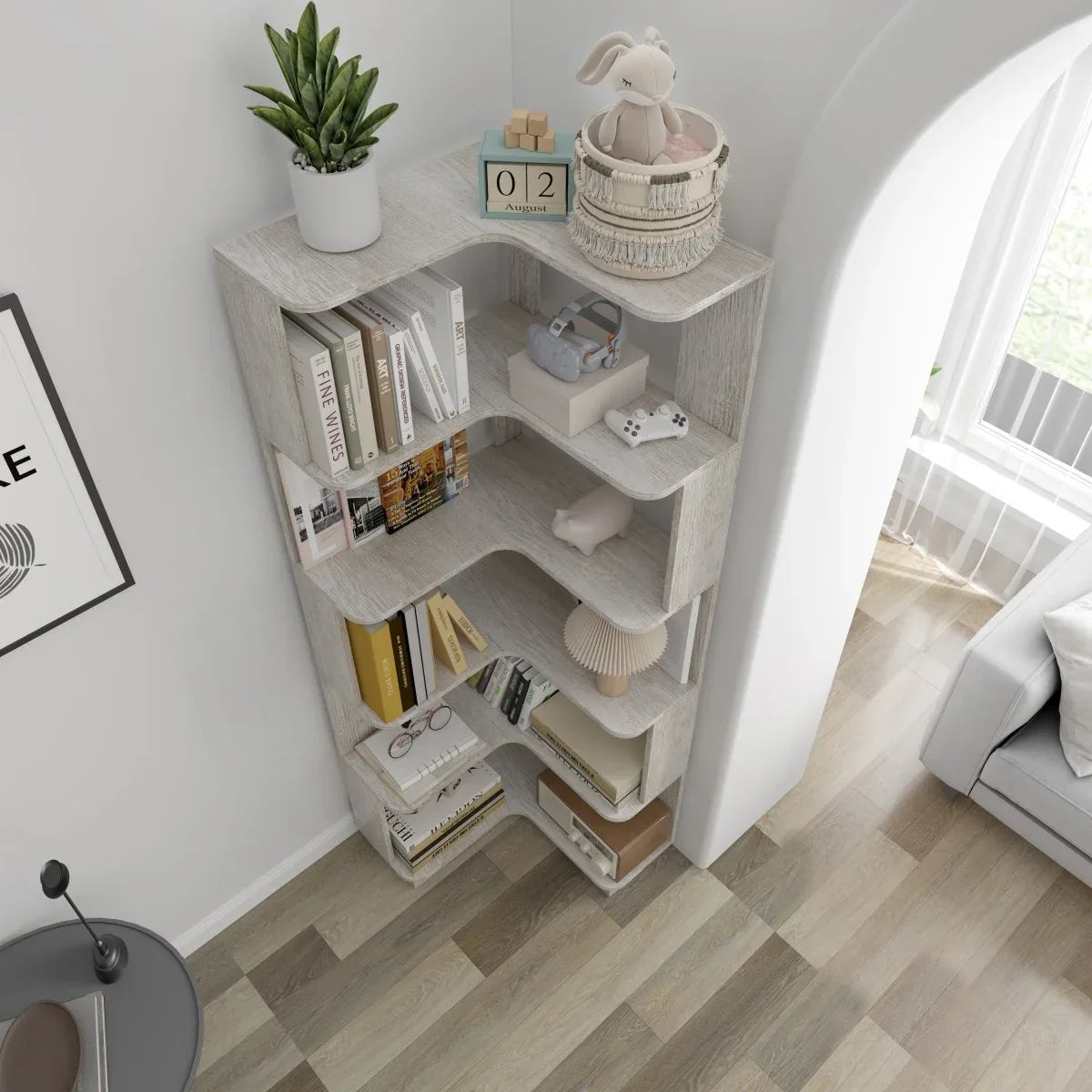 6-Tier L-Shaped Corner Bookshelf Engineered Wood Gray - Omega Lifestyles