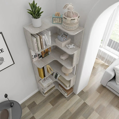 6-Tier L-Shaped Corner Bookshelf Engineered Wood Gray - Omega Lifestyles