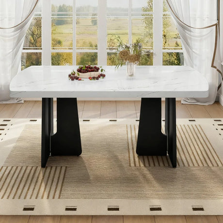 63-Inch Modern Faux Marble Rectangular Dining Table - Omega Lifestyles