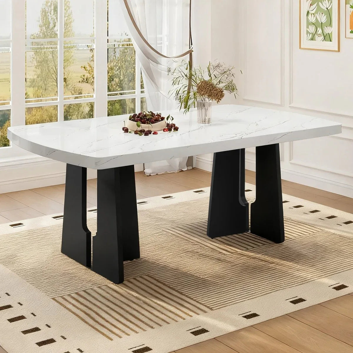 63-Inch Modern Faux Marble Rectangular Dining Table - Omega Lifestyles