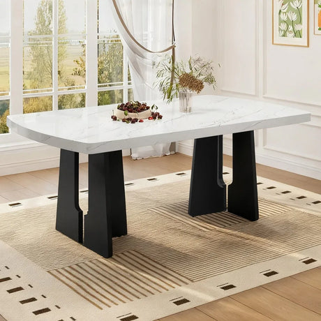 63-Inch Modern Faux Marble Rectangular Dining Table - Omega Lifestyles