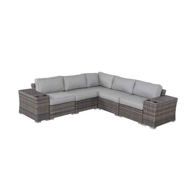 7 - Piece Grey Wicker Rattan Sectional Sofa Set With Cushions - Driftwood - Omega Lifestyles
