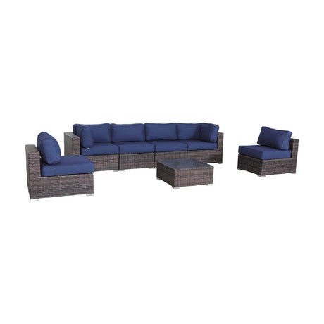 7 - Piece Modular Rattan Outdoor Conversation Set With Cushions - Driftwood - Omega Lifestyles