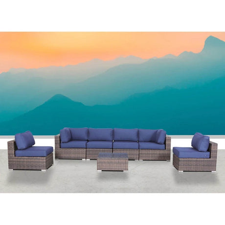 7 - Piece Weather - Resistant Brown Wicker Rattan Sectional Set - Driftwood - Omega Lifestyles