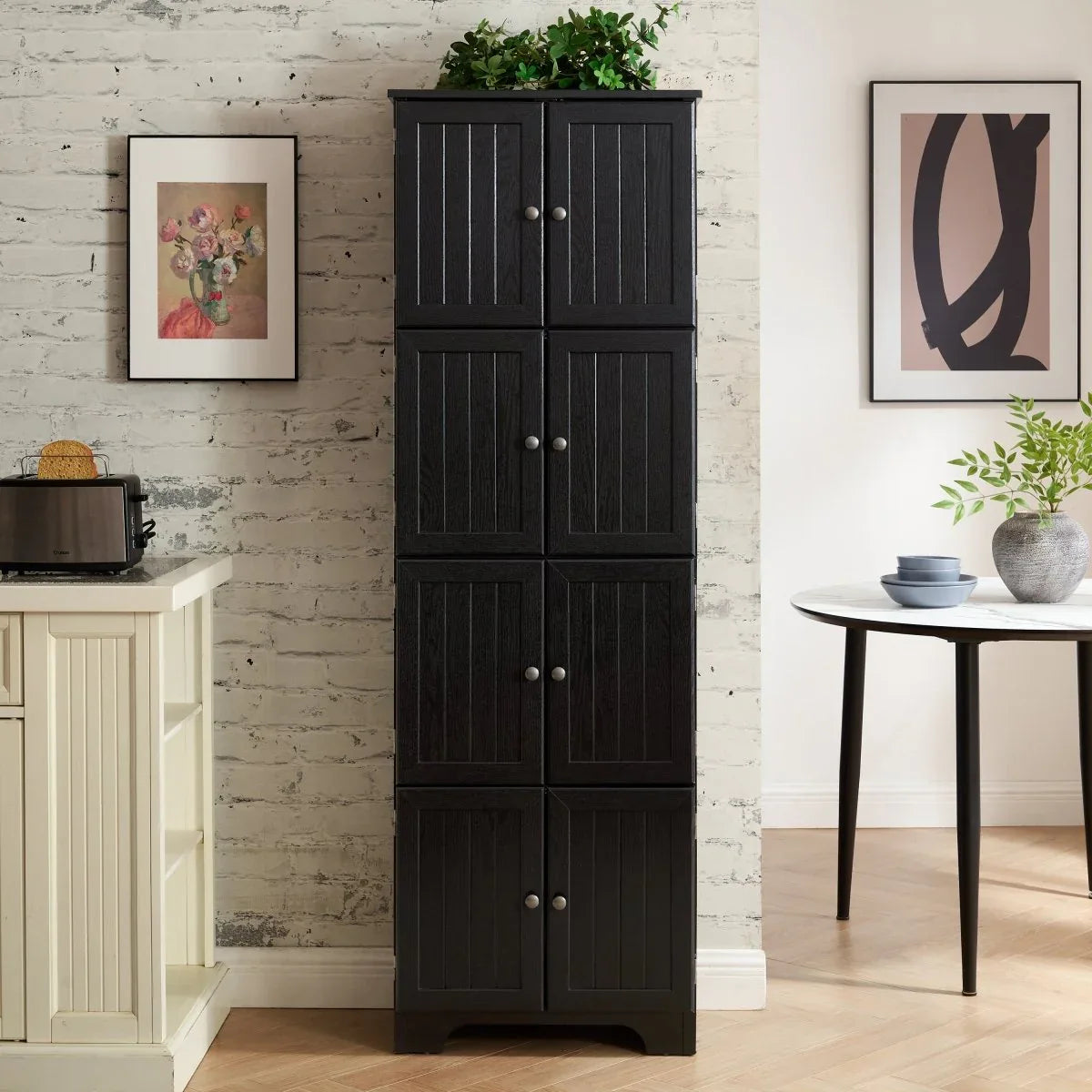 72-Inch Black MDF Storage Cabinet With 8 Doors - Omega Lifestyles