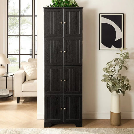72-Inch Black MDF Storage Cabinet With 8 Doors - Omega Lifestyles