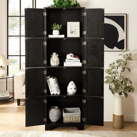 72-Inch Black MDF Storage Cabinet With 8 Doors - Omega Lifestyles