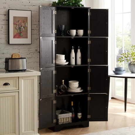 72-Inch Black MDF Storage Cabinet With 8 Doors - Omega Lifestyles