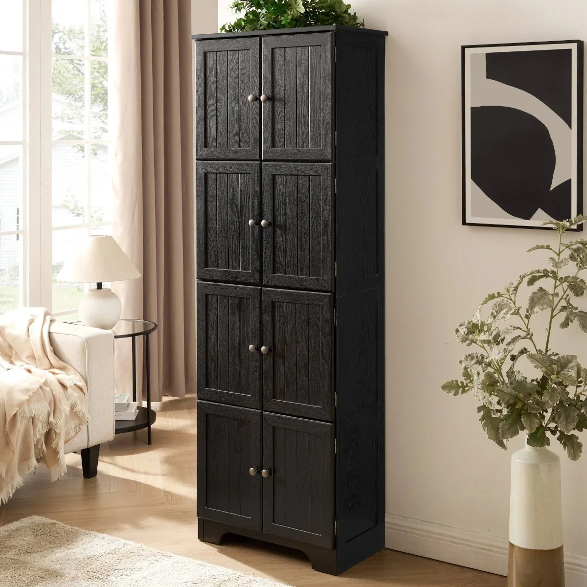 72-Inch Black MDF Storage Cabinet With 8 Doors - Omega Lifestyles