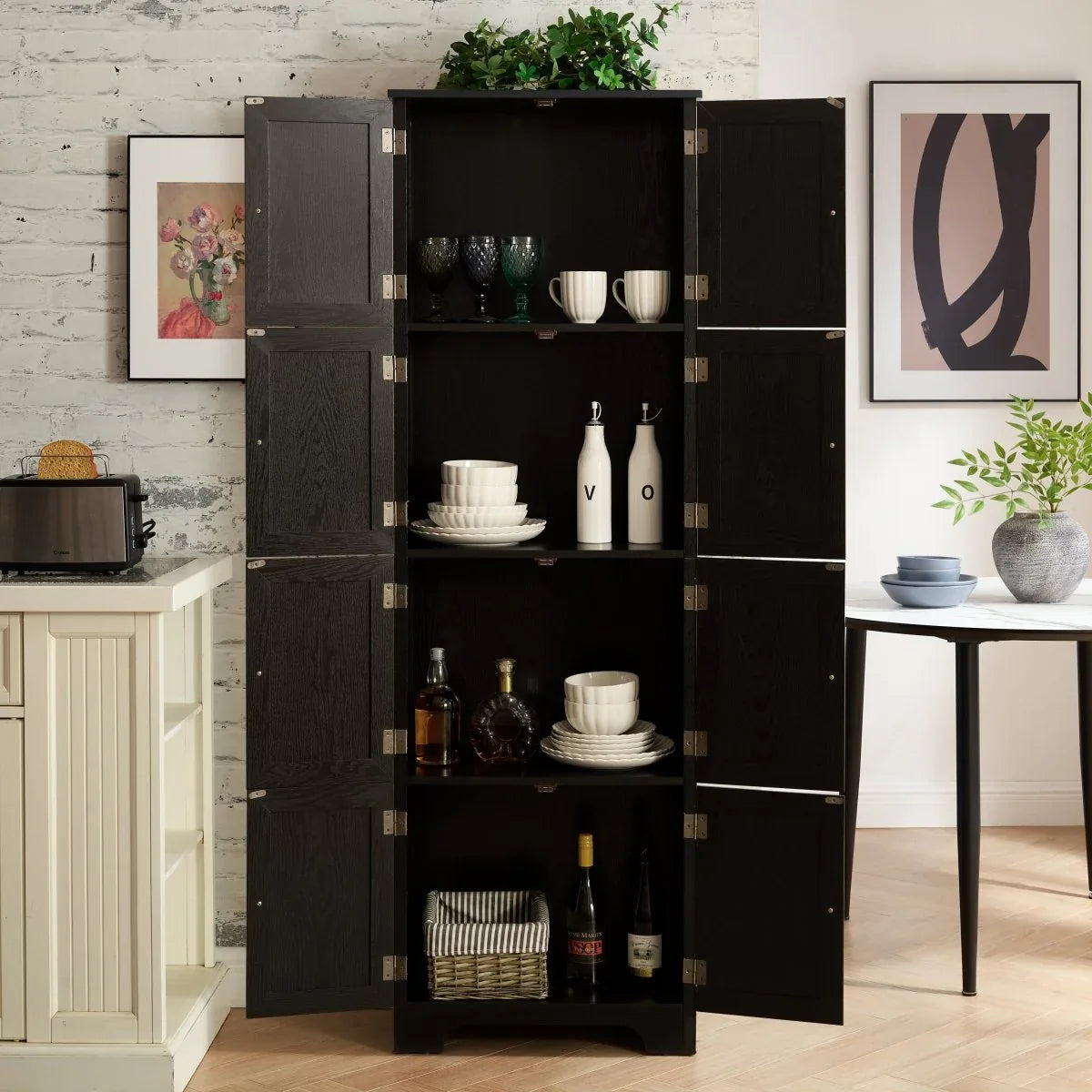 72-Inch Black MDF Storage Cabinet With 8 Doors - Omega Lifestyles