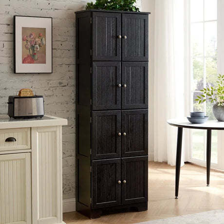 72-Inch Black MDF Storage Cabinet With 8 Doors - Omega Lifestyles