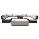 9 - Piece Modular Wicker Outdoor Seating Group With Fire Pit - Driftwood - Omega Lifestyles