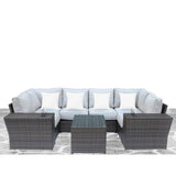 9 - Piece Outdoor Wicker Patio Set With Cushions - Driftwood - Omega Lifestyles
