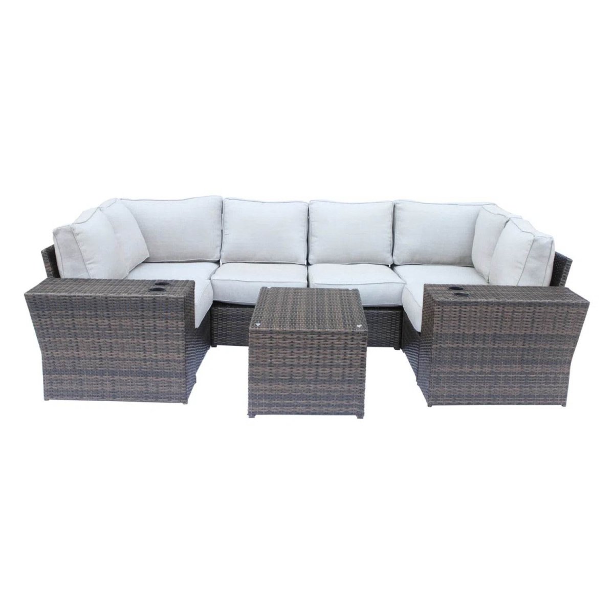 9 - Piece Outdoor Wicker Patio Set With Cushions - Driftwood - Omega Lifestyles