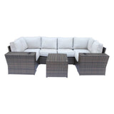 9 - Piece Outdoor Wicker Patio Set With Cushions - Driftwood - Omega Lifestyles