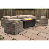 9 - Piece Outdoor Wicker Sectional Set With Fire Pit Table - Driftwood - Omega Lifestyles